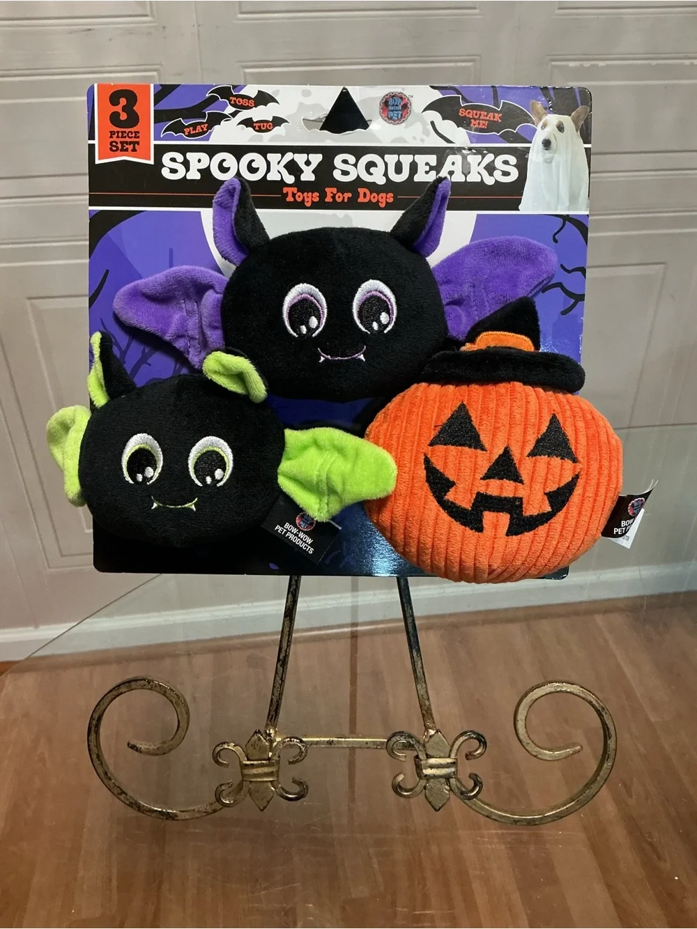 Bow Wow Squeaky Plush Dog Toy for Halloween - Mini Jack-O-Lanterns Set Of 3 -